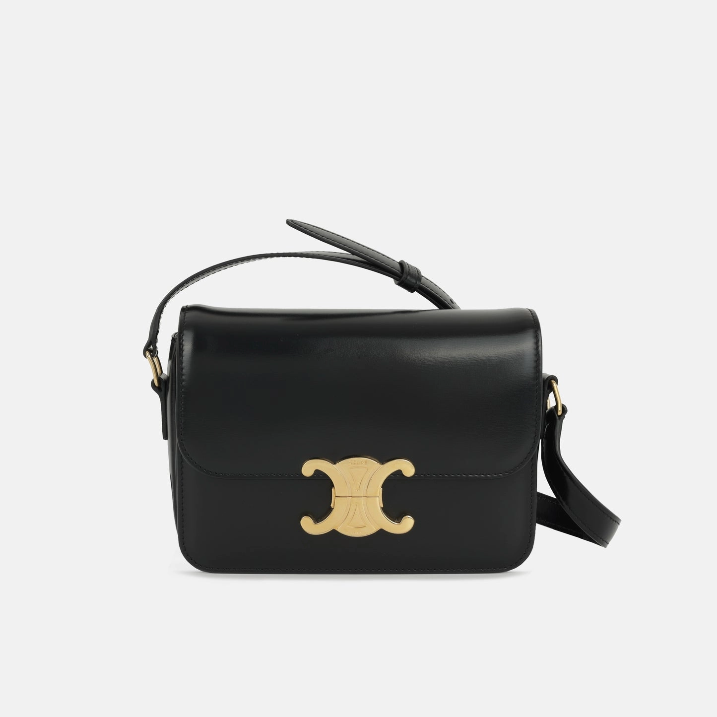 Celine - Teen Triomphe Bag - Black Shiny Calfskin GHW - Pre-Loved - 2023