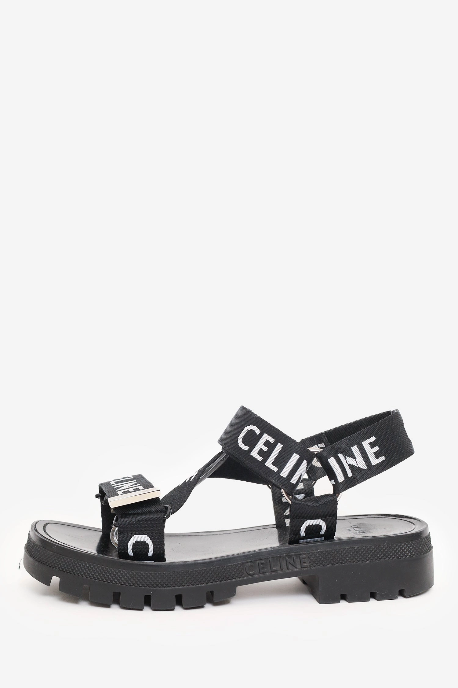 Celine Black Canvas Printed Leo Strappy Sandals Size 39