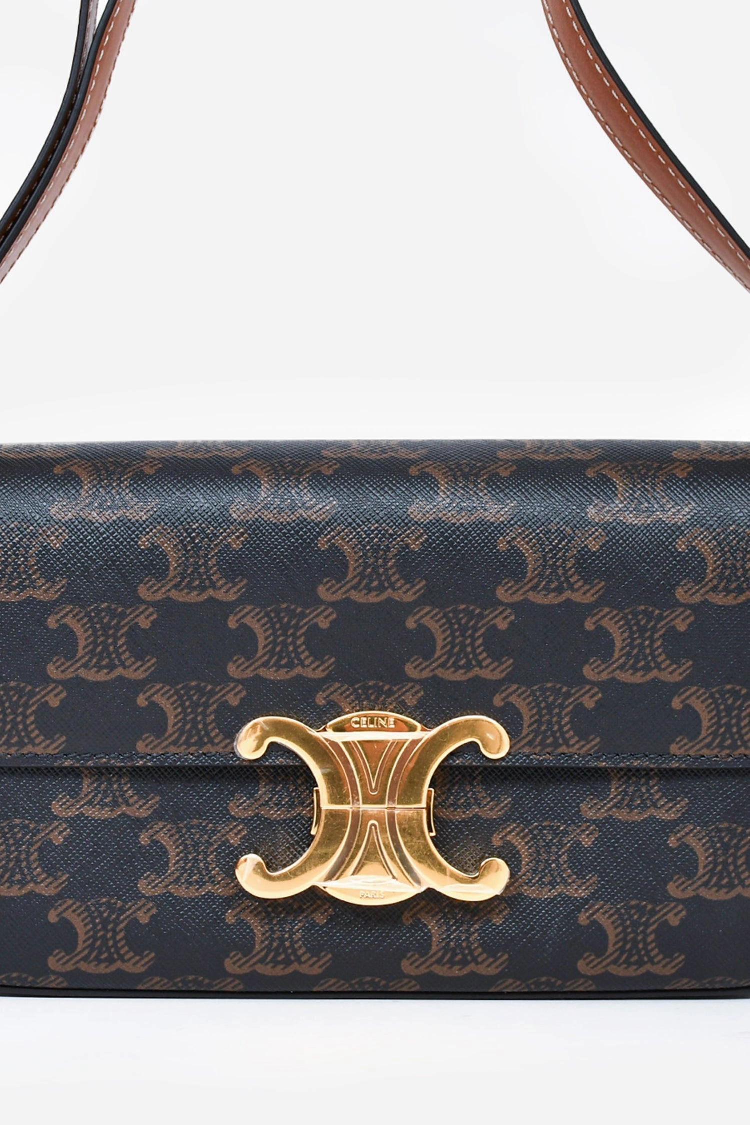 Celine Brown Triomphe Canvas & Calfskin 'Claude' Shoulder Bag
