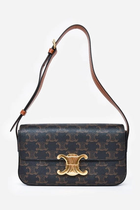 Celine Brown Triomphe Canvas & Calfskin 'Claude' Shoulder Bag