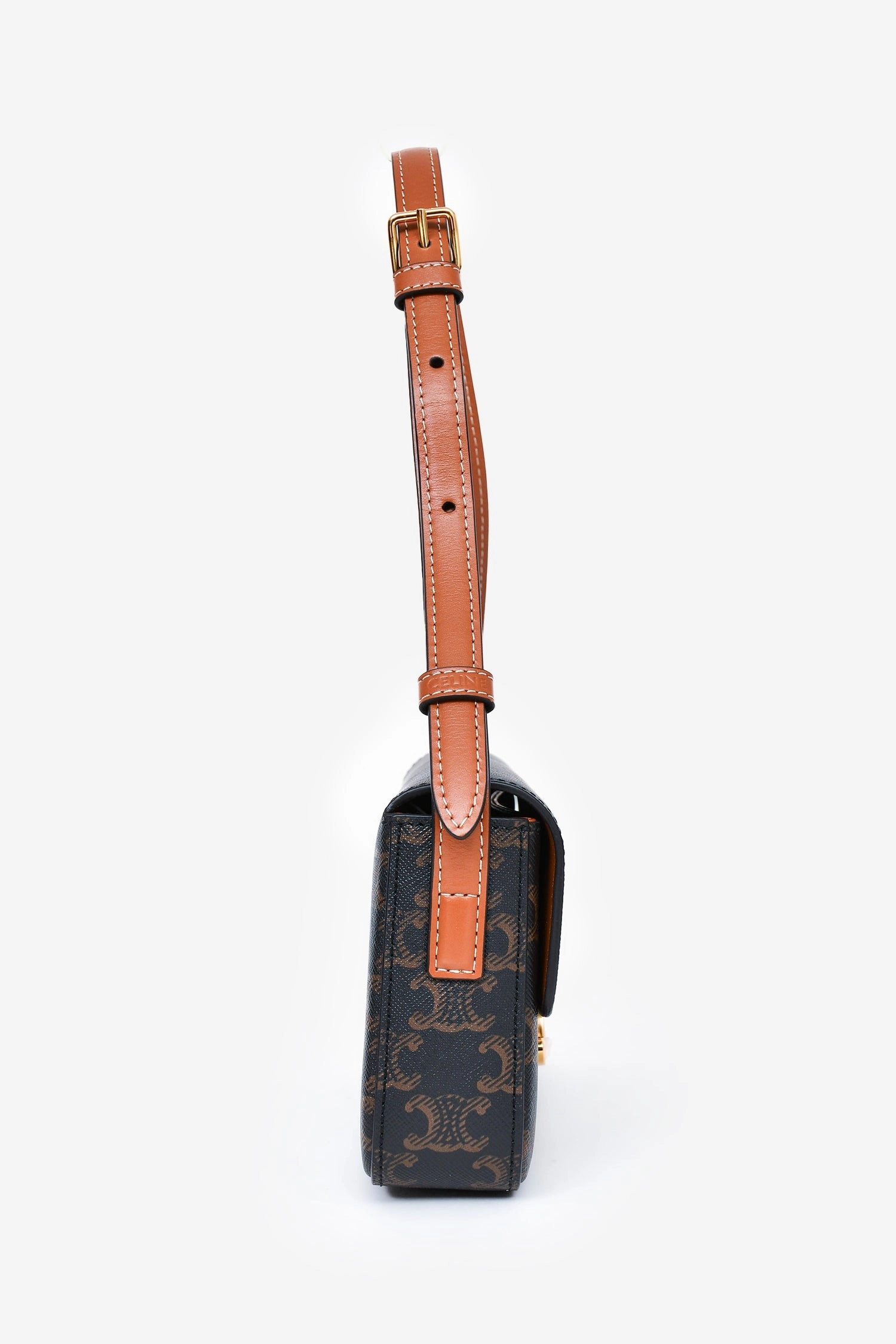 Celine Brown Triomphe Canvas & Calfskin 'Claude' Shoulder Bag