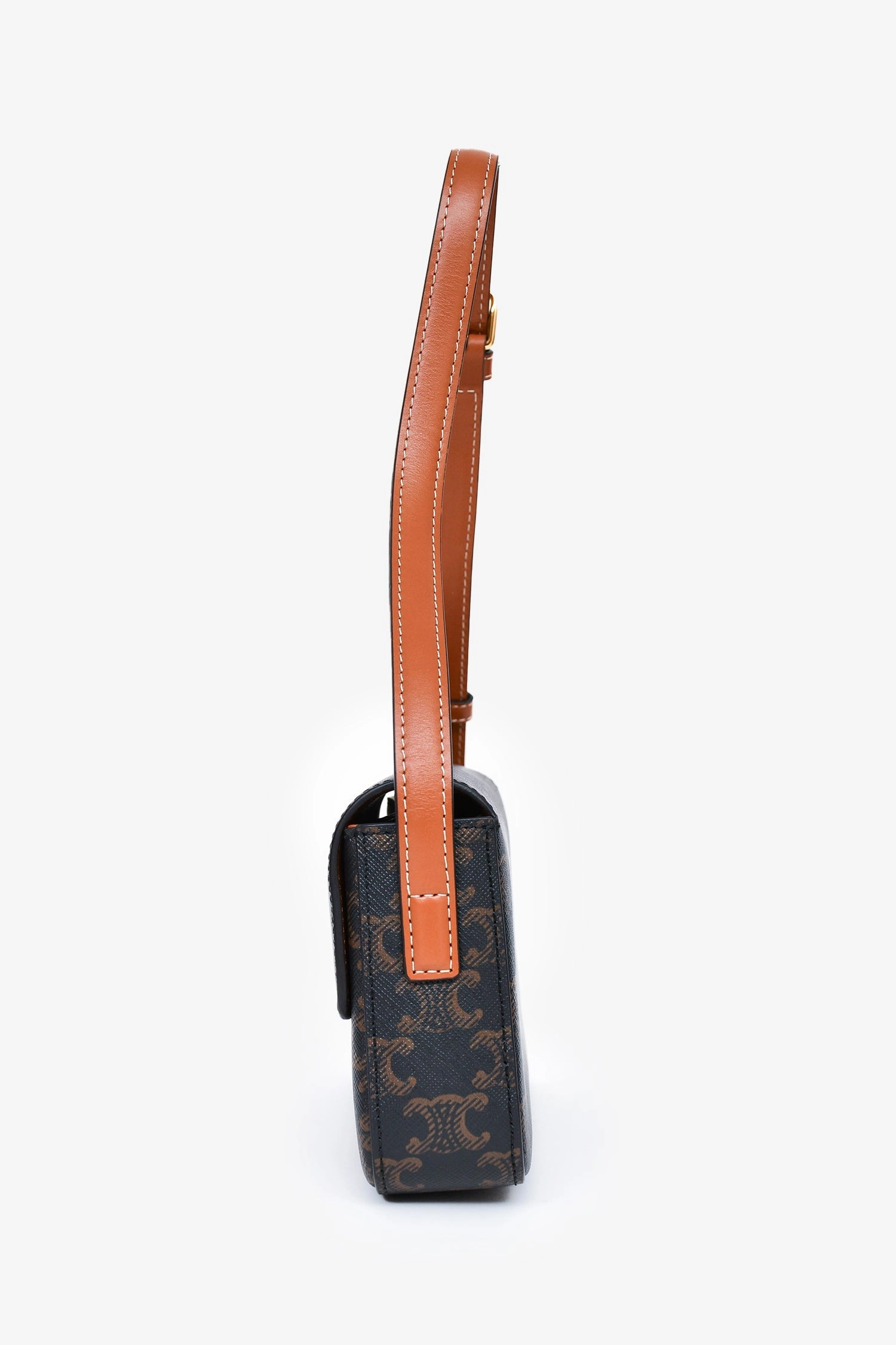 Celine Brown Triomphe Canvas & Calfskin 'Claude' Shoulder Bag