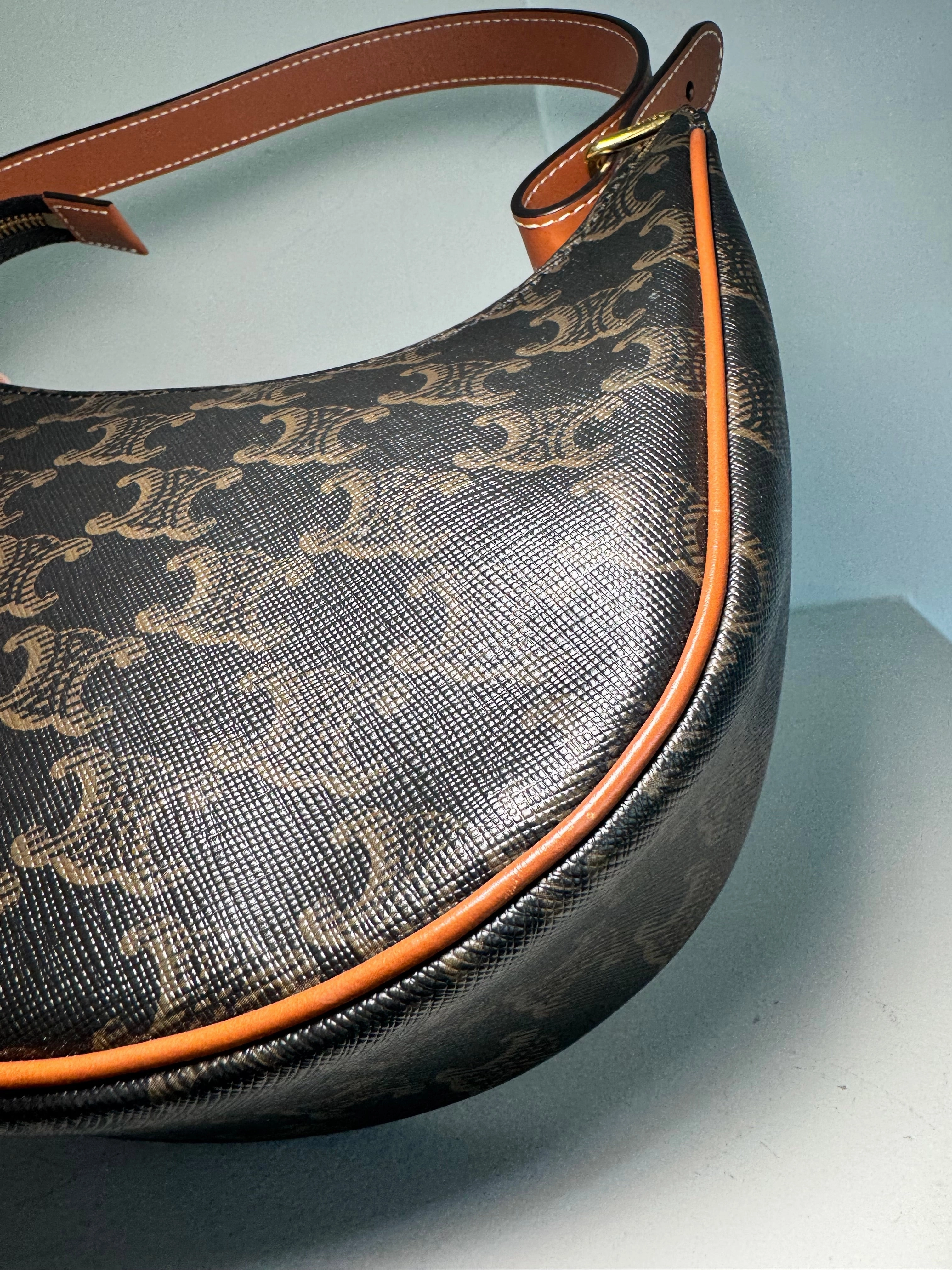 Celine Triomphe Canvas Calfskin Ava Shoulder Bag Tan