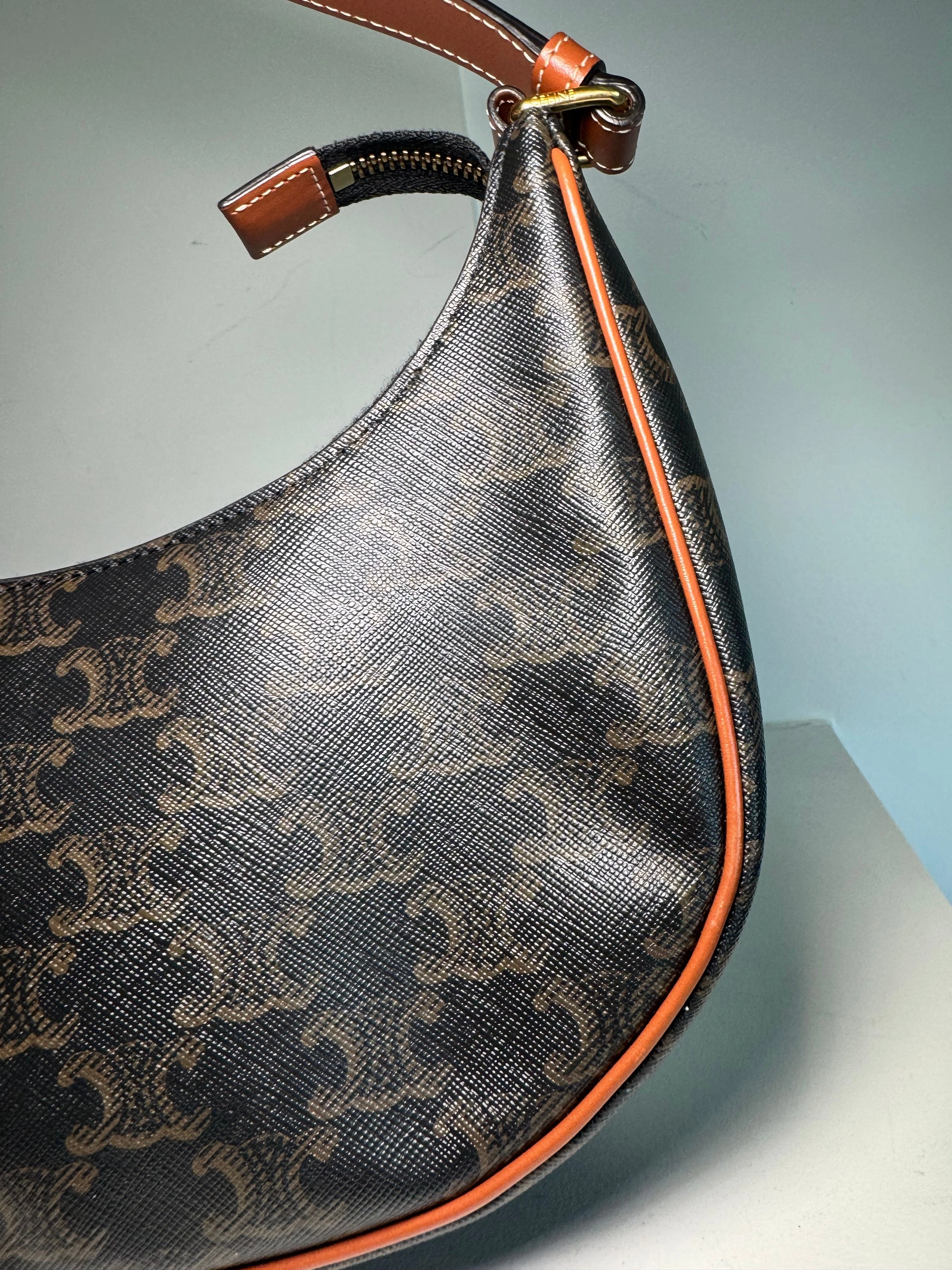 Celine Triomphe Canvas Calfskin Ava Shoulder Bag Tan