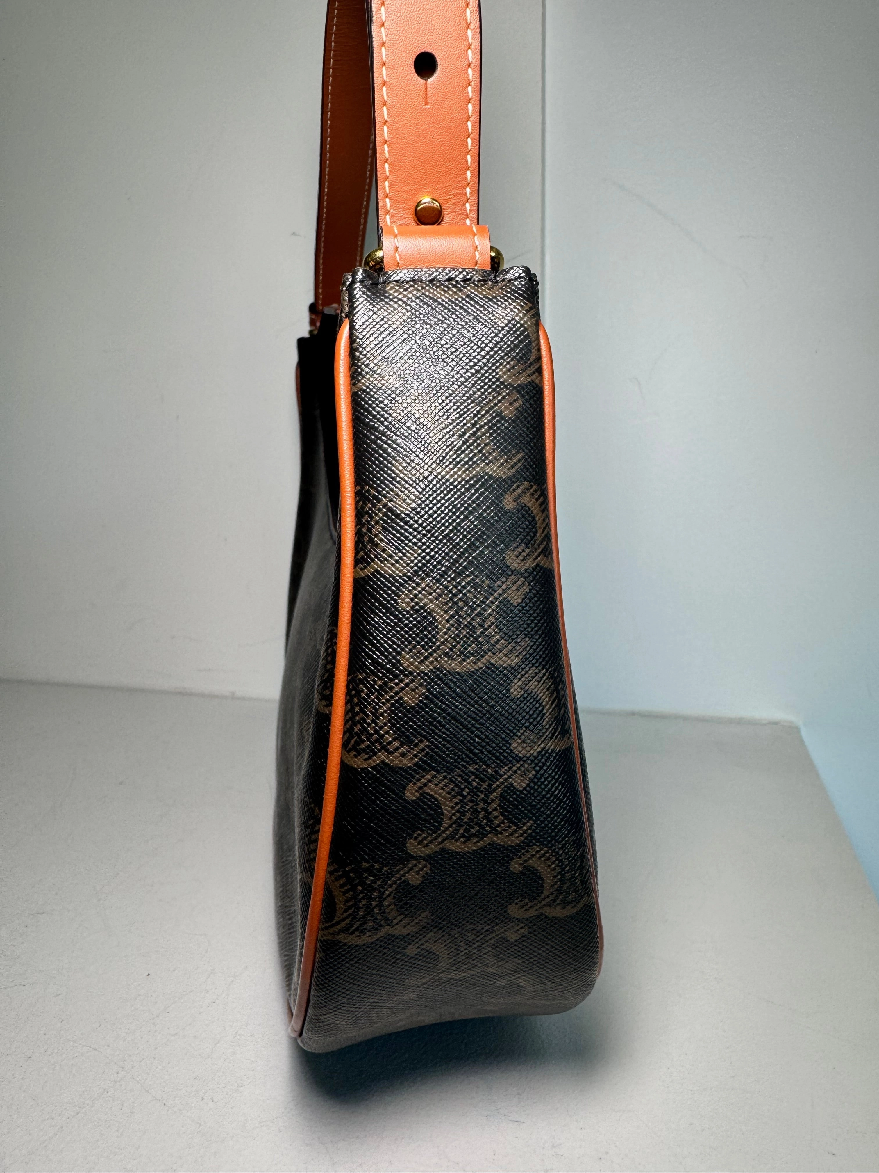 Celine Triomphe Canvas Calfskin Ava Shoulder Bag Tan
