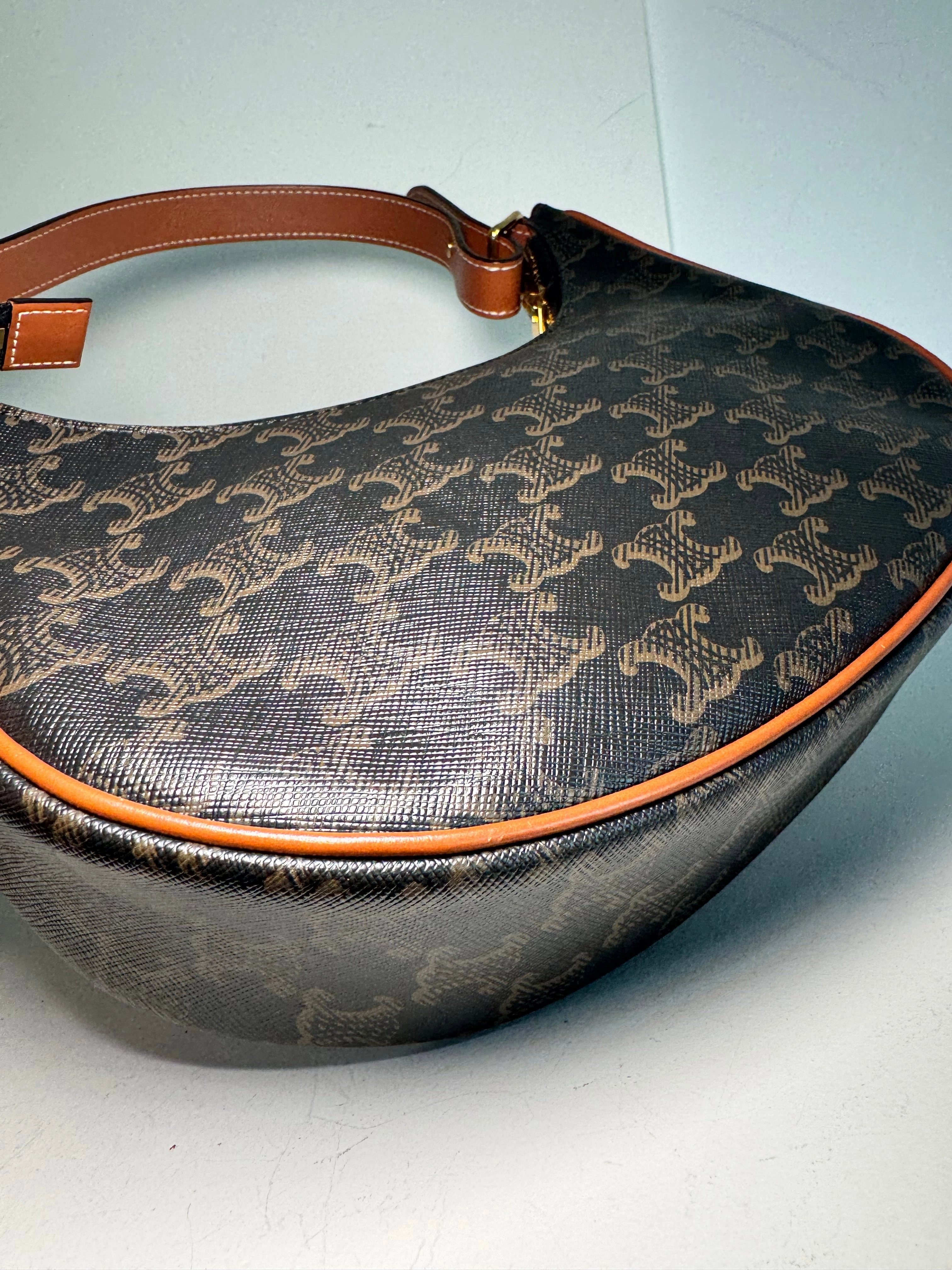 Celine Triomphe Canvas Calfskin Ava Shoulder Bag Tan