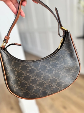 Celine Triomphe Canvas Calfskin Ava Shoulder Bag Tan