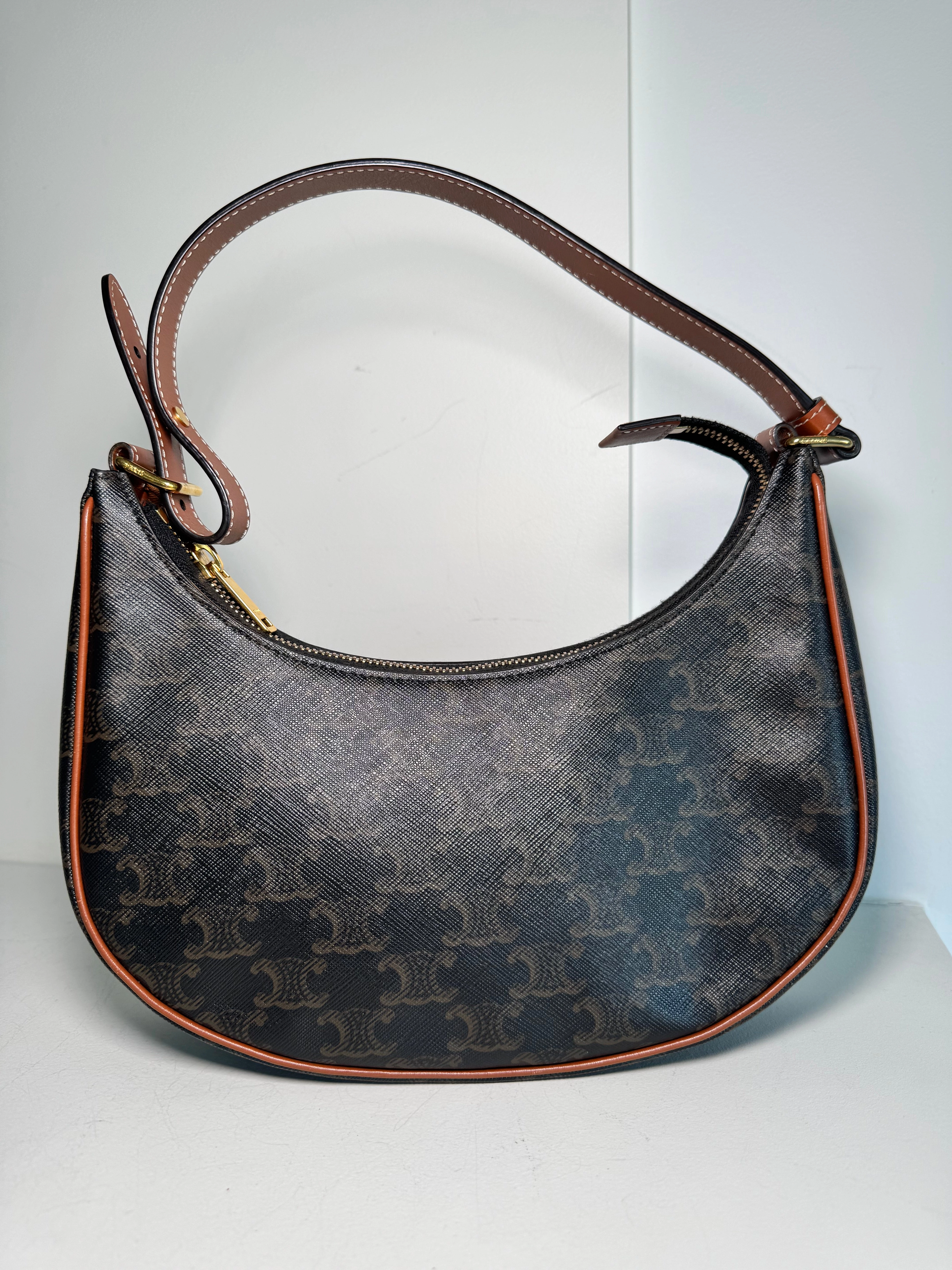 Celine Triomphe Canvas Calfskin Ava Shoulder Bag Tan