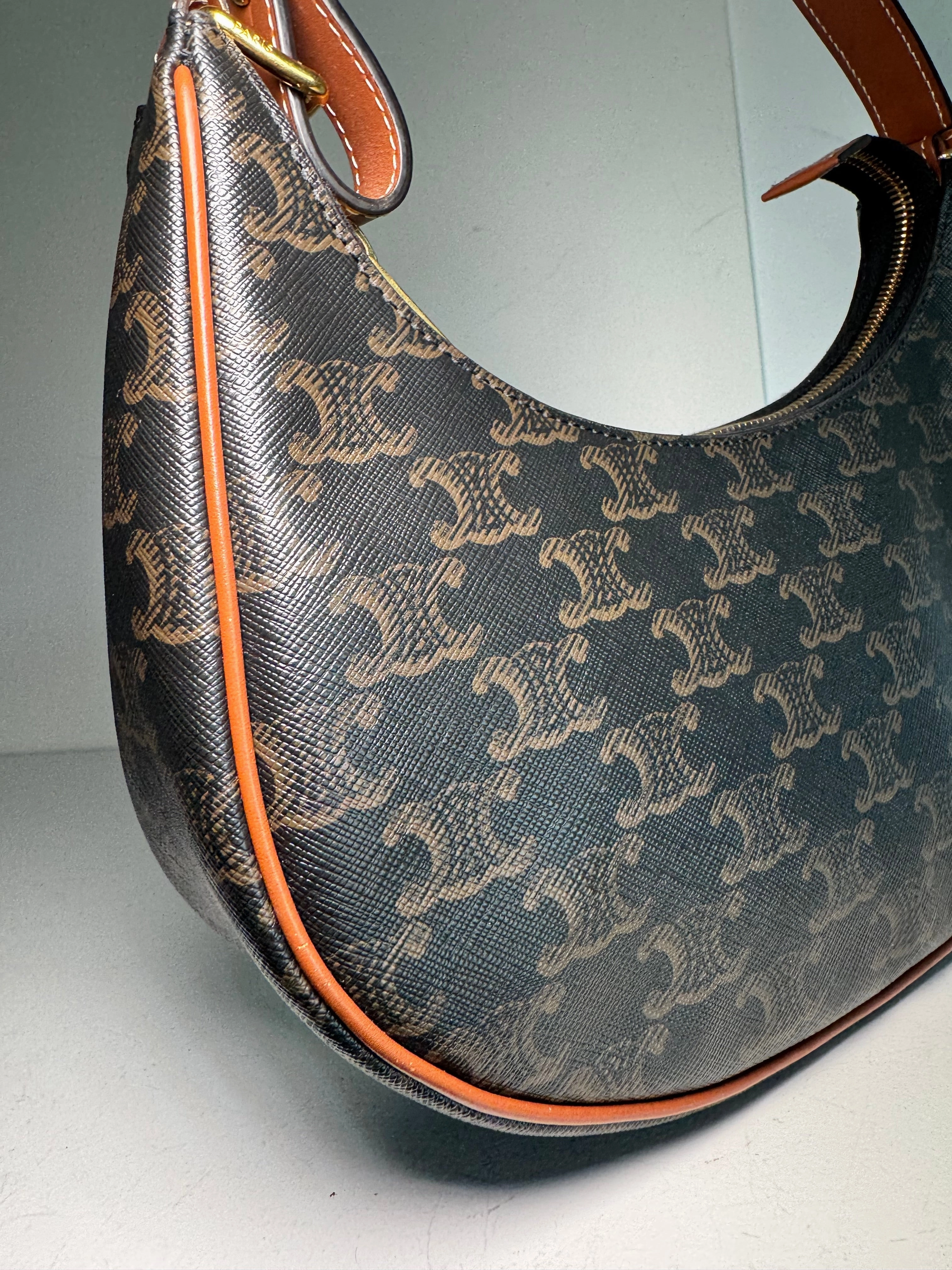 Celine Triomphe Canvas Calfskin Ava Shoulder Bag Tan