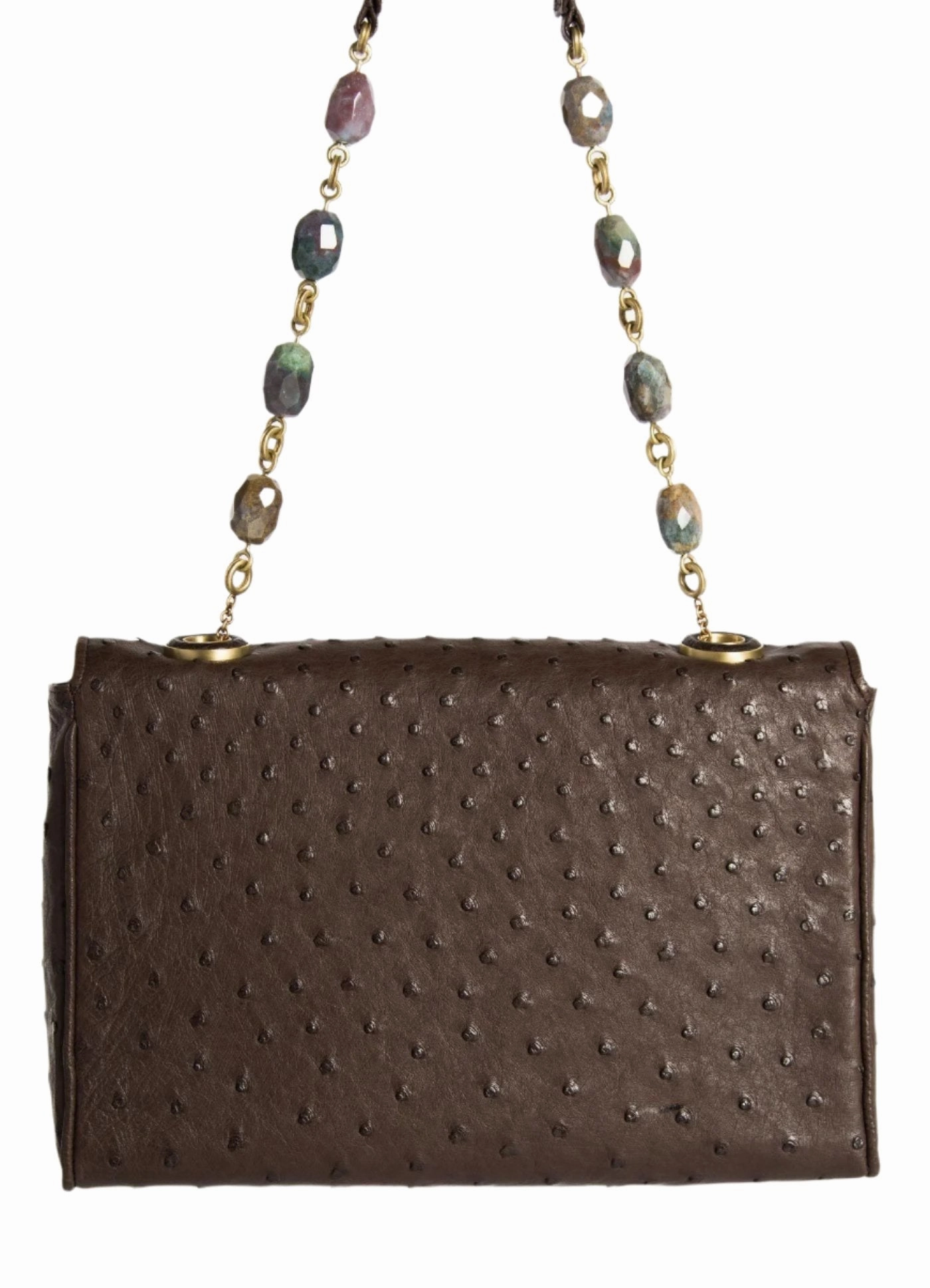 Chain & Jewel Shoulder Bag - Brown, Jasper Handle