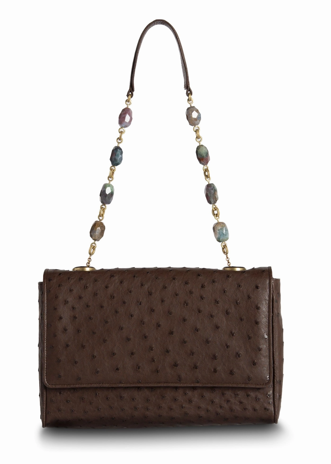Chain & Jewel Shoulder Bag - Brown, Jasper Handle