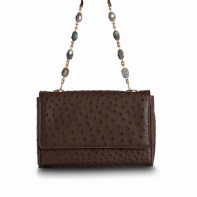 Chain & Jewel Shoulder Bag - Brown, Jasper Handle