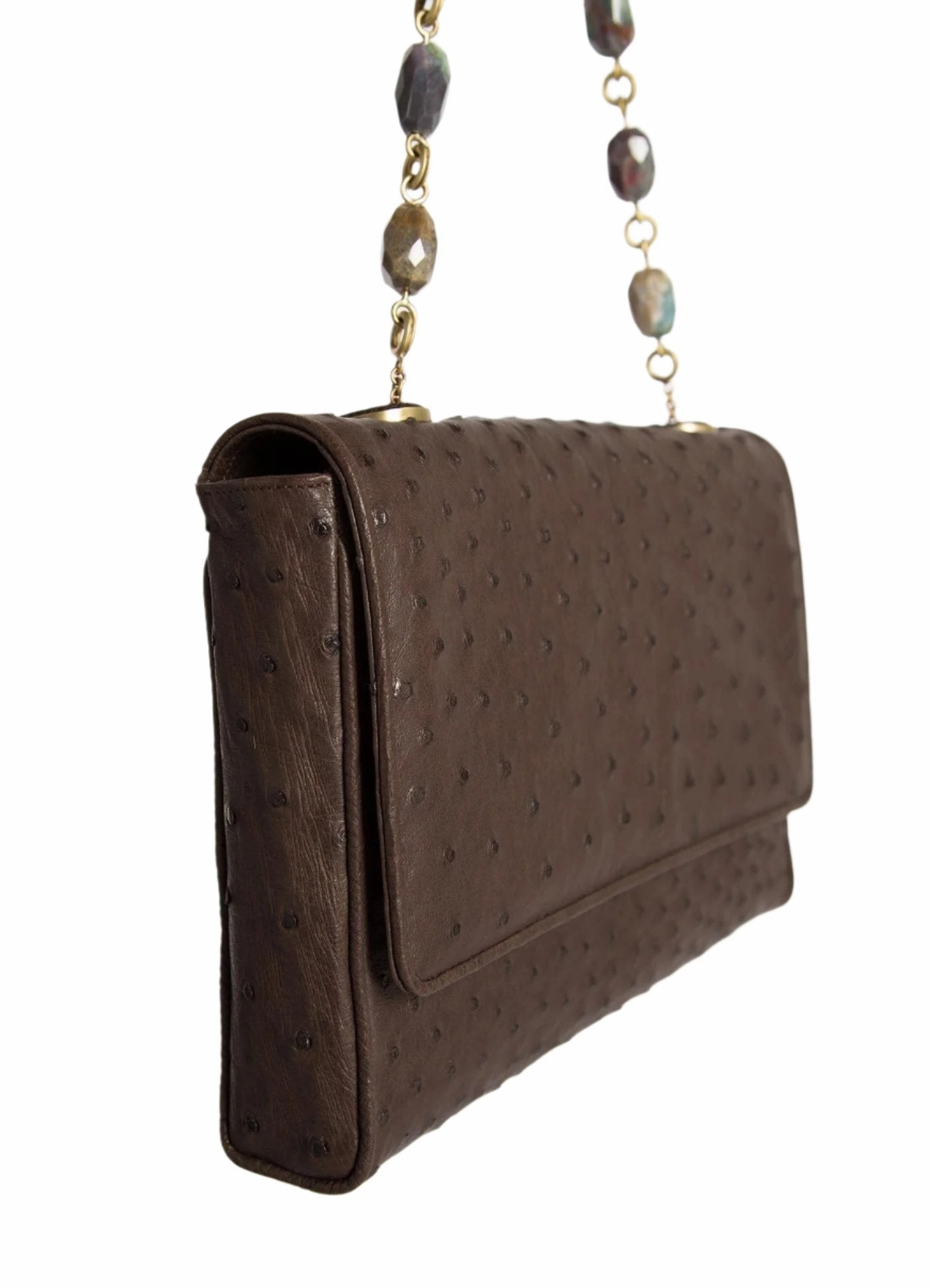 Chain & Jewel Shoulder Bag - Brown, Jasper Handle