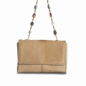Chain & Jewel Shoulder Bag - Tan Haircalf, Agate