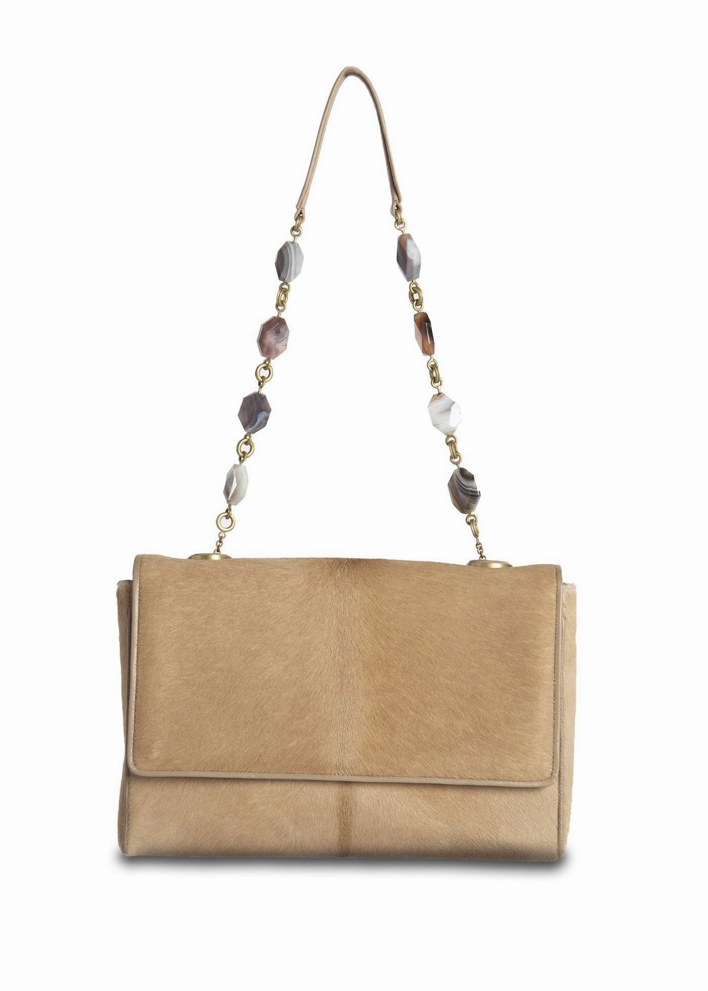Chain & Jewel Shoulder Bag - Tan Haircalf, Agate