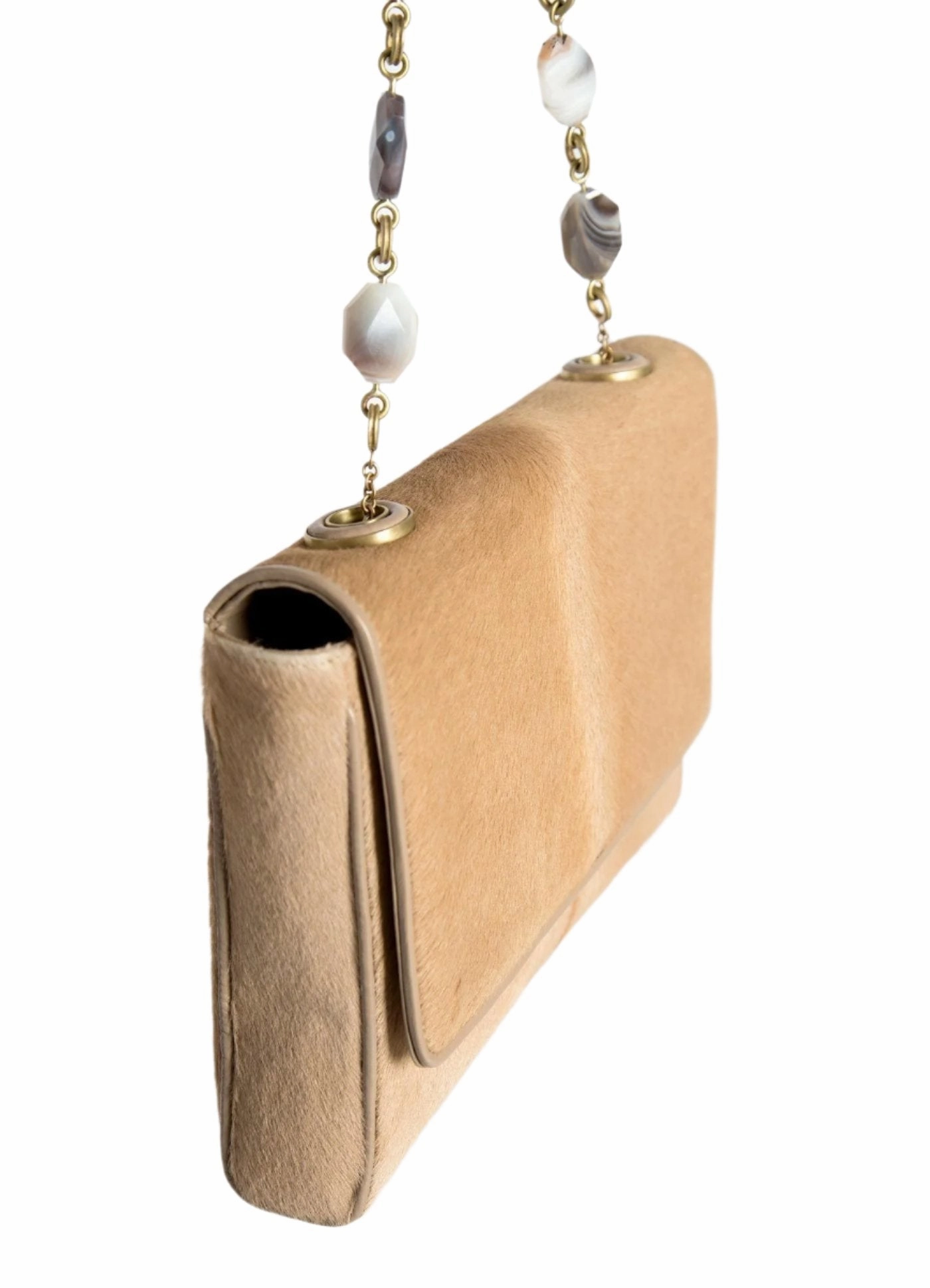 Chain & Jewel Shoulder Bag - Tan Haircalf, Agate