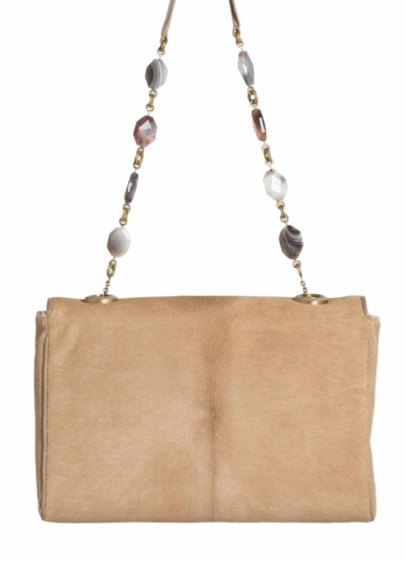 Chain & Jewel Shoulder Bag - Tan Haircalf, Agate