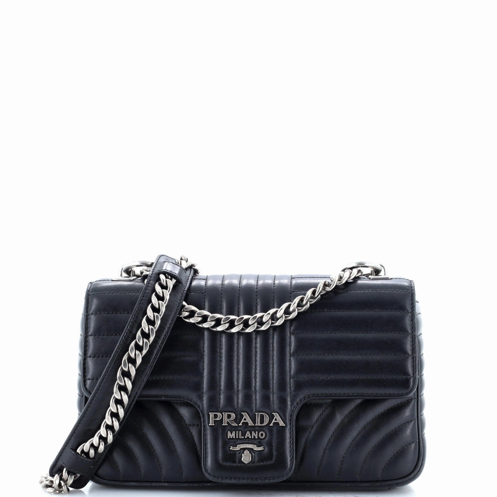 Chain Flap Shoulder Bag Diagramme Quilted Leather Large