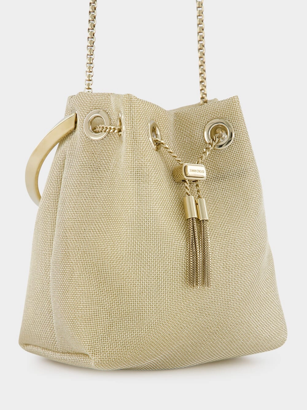 Champagne Bon Bon Light Gold Metallic Mesh Bucket Bag