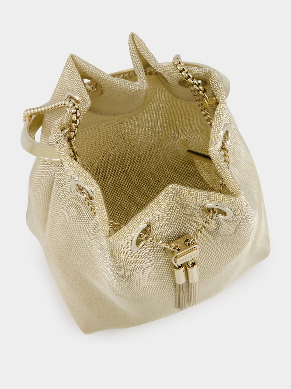 Champagne Bon Bon Light Gold Metallic Mesh Bucket Bag