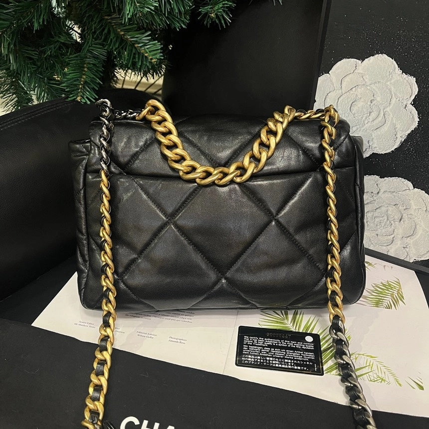 Chanel 19 Bag Black Gold Medium One Shoulder Crossbody Bag