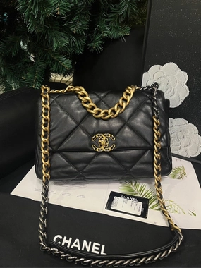 Chanel 19 Bag Black Gold Medium One Shoulder Crossbody Bag