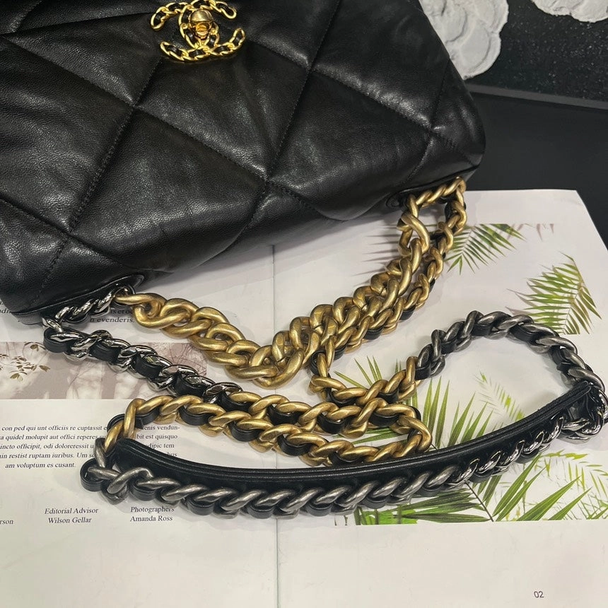 Chanel 19 Bag Black Gold Medium One Shoulder Crossbody Bag