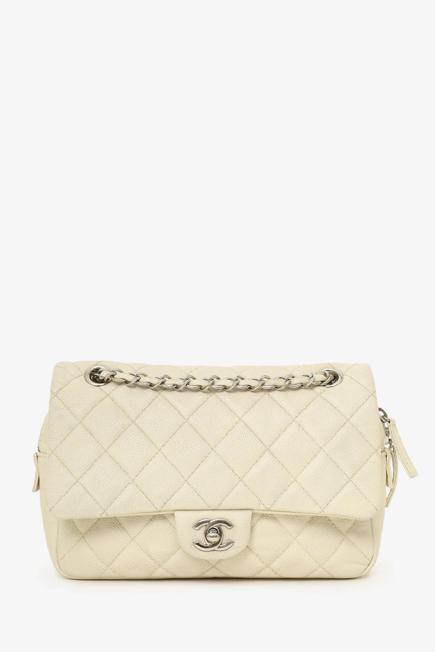 Chanel 2014-15 White Quilted Caviar Leather Medium Flap Bag