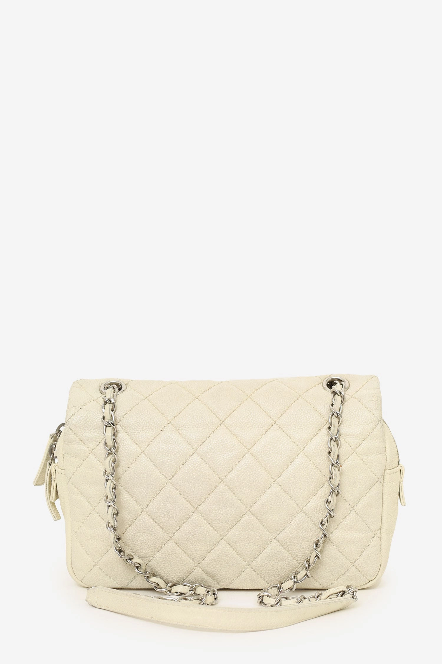 Chanel 2014-15 White Quilted Caviar Leather Medium Flap Bag