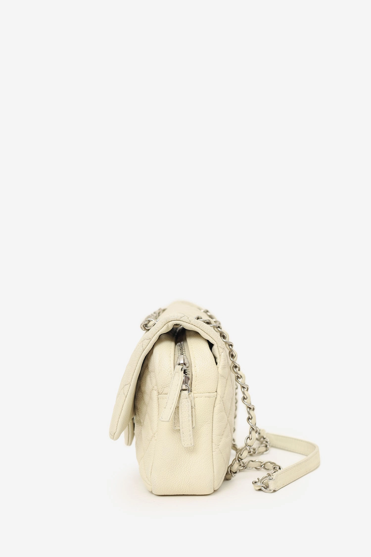 Chanel 2014-15 White Quilted Caviar Leather Medium Flap Bag