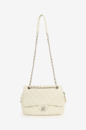 Chanel 2014-15 White Quilted Caviar Leather Medium Flap Bag