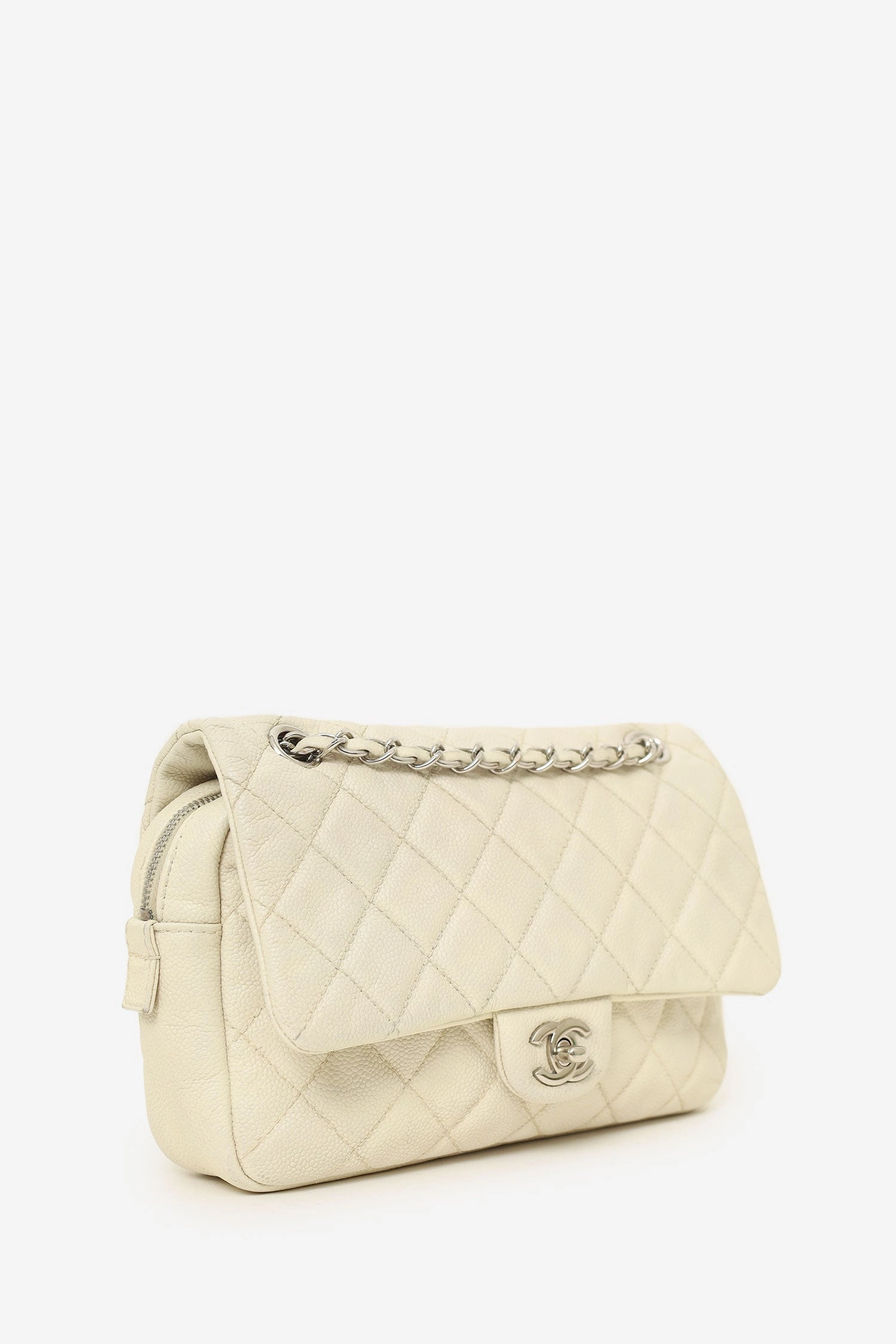 Chanel 2014-15 White Quilted Caviar Leather Medium Flap Bag