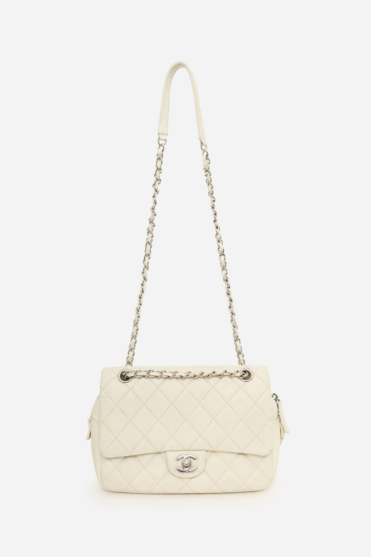 Chanel 2014-15 White Quilted Caviar Leather Medium Flap Bag