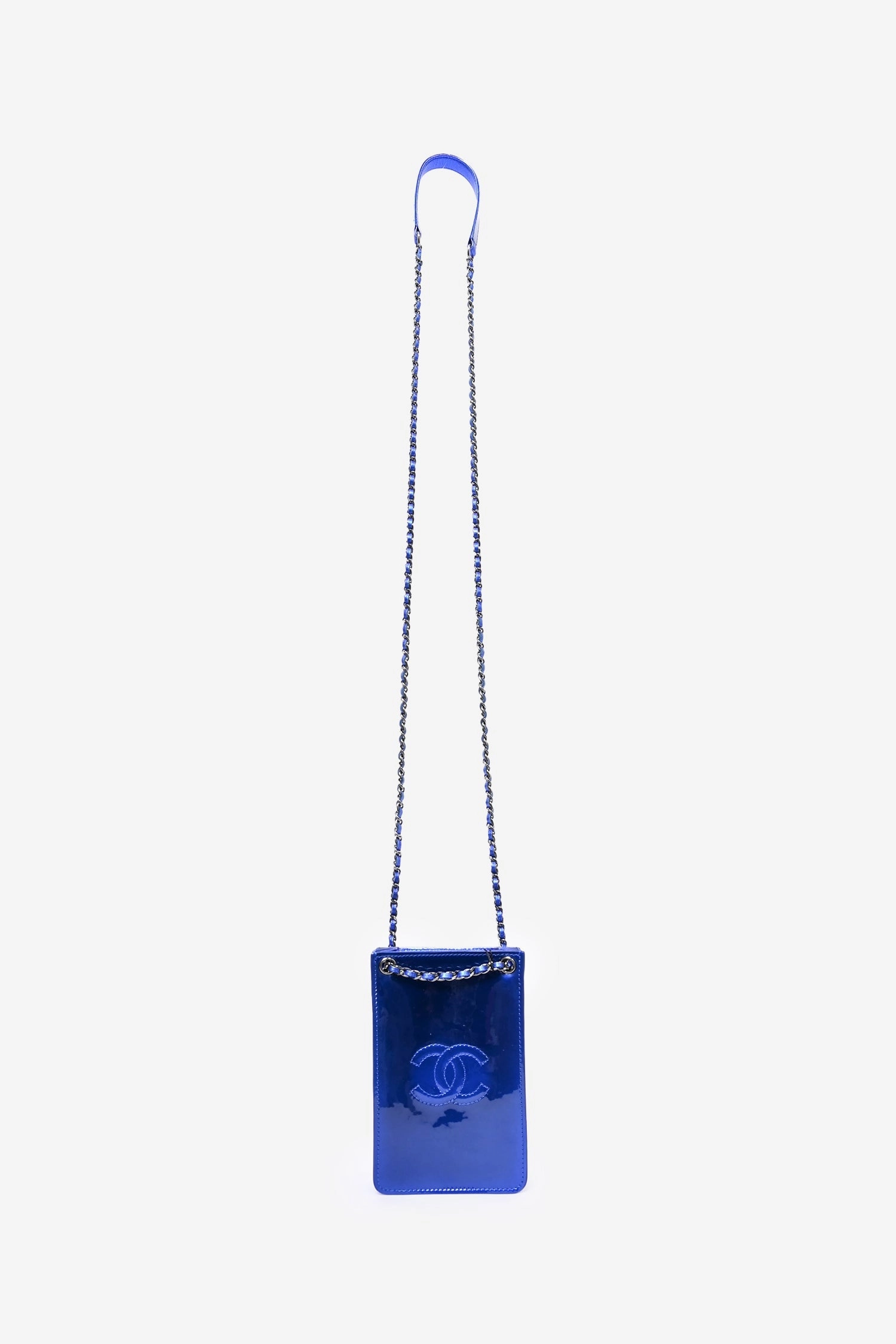 Chanel 2014 Cobalt Blue 'patent Leather Phone Holder with Chain