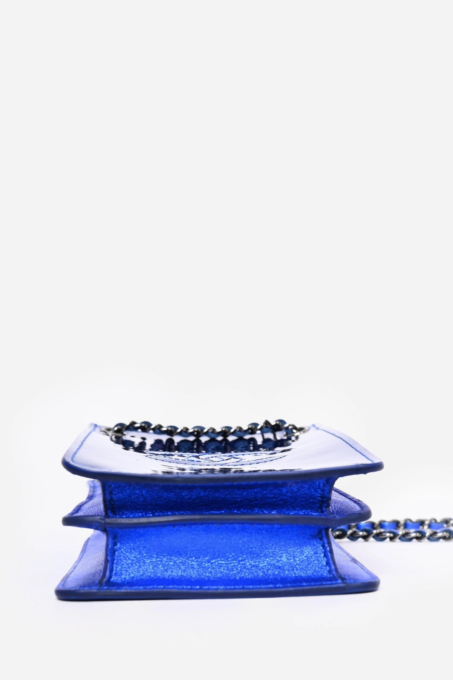 Chanel 2014 Cobalt Blue 'patent Leather Phone Holder with Chain