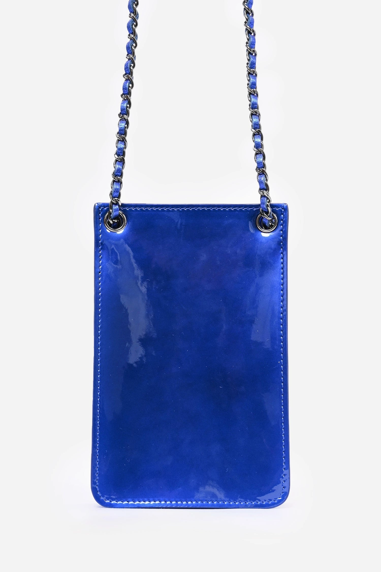 Chanel 2014 Cobalt Blue 'patent Leather Phone Holder with Chain