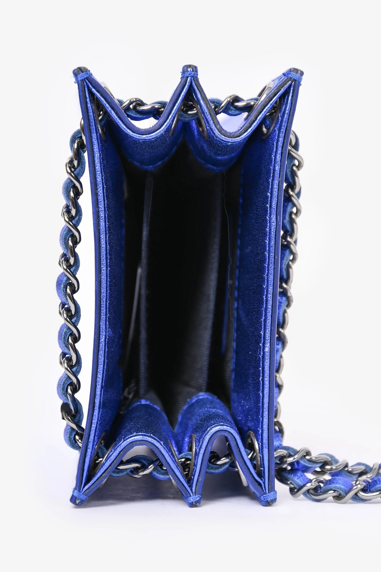 Chanel 2014 Cobalt Blue 'patent Leather Phone Holder with Chain