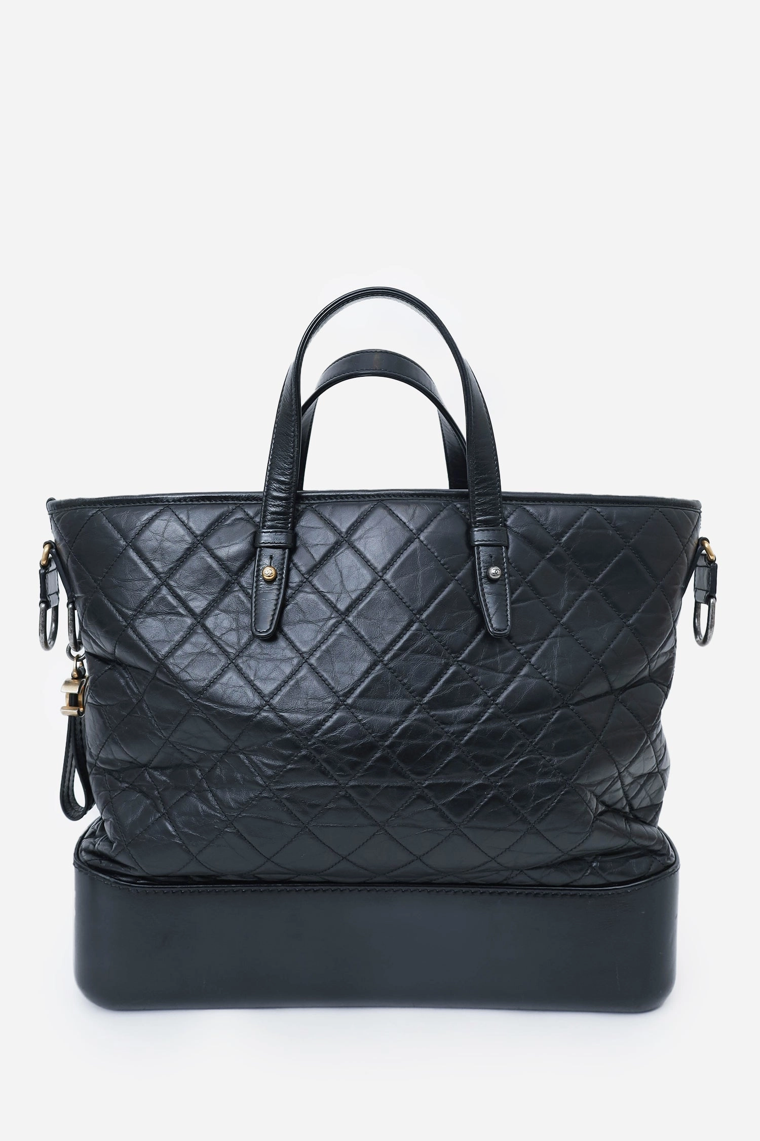 Chanel 2017/18 Black Leather Quilted Large Gabrielle Top Handle Shopping Tote