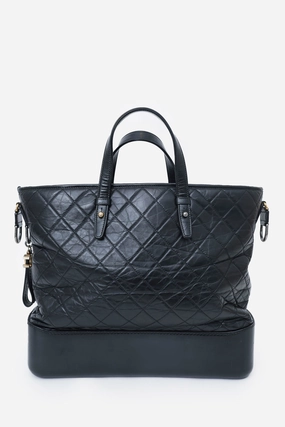 Chanel 2017/18 Black Leather Quilted Large Gabrielle Top Handle Shopping Tote