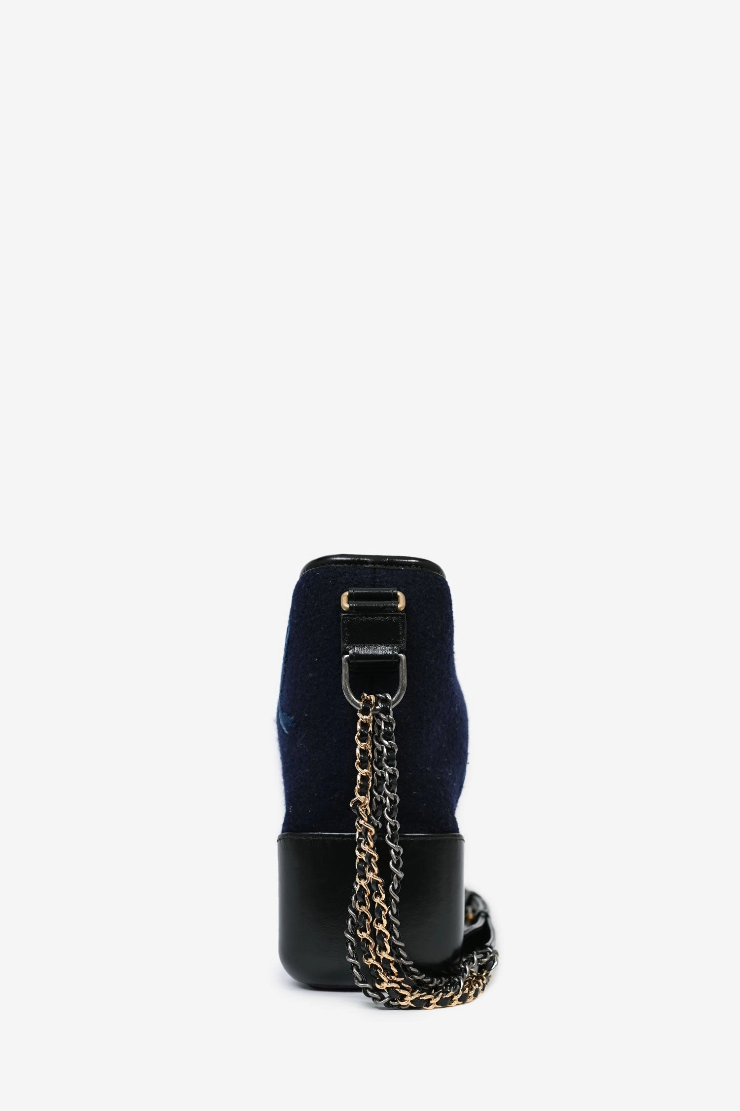 Chanel 2019 Navy Wool 'Paris Hamburg' Embroidered Large Gabrielle Hobo