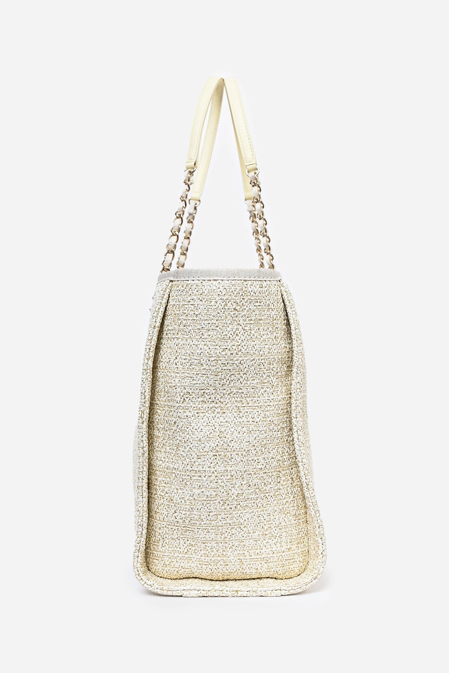 Chanel 2021/22 Beige/Gold Metallic Tweed Small Deauville Shopping Tote