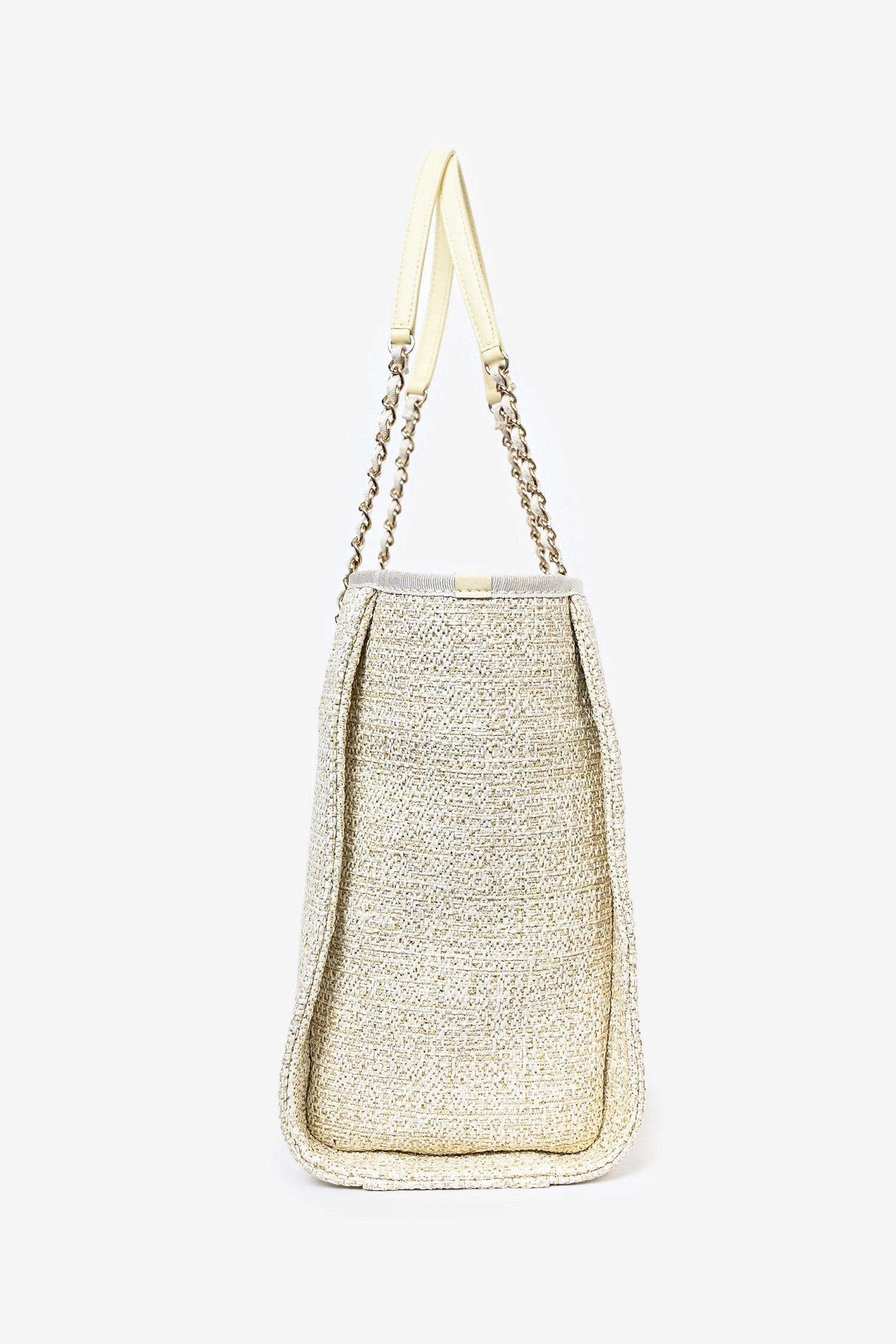 Chanel 2021/22 Beige/Gold Metallic Tweed Small Deauville Shopping Tote