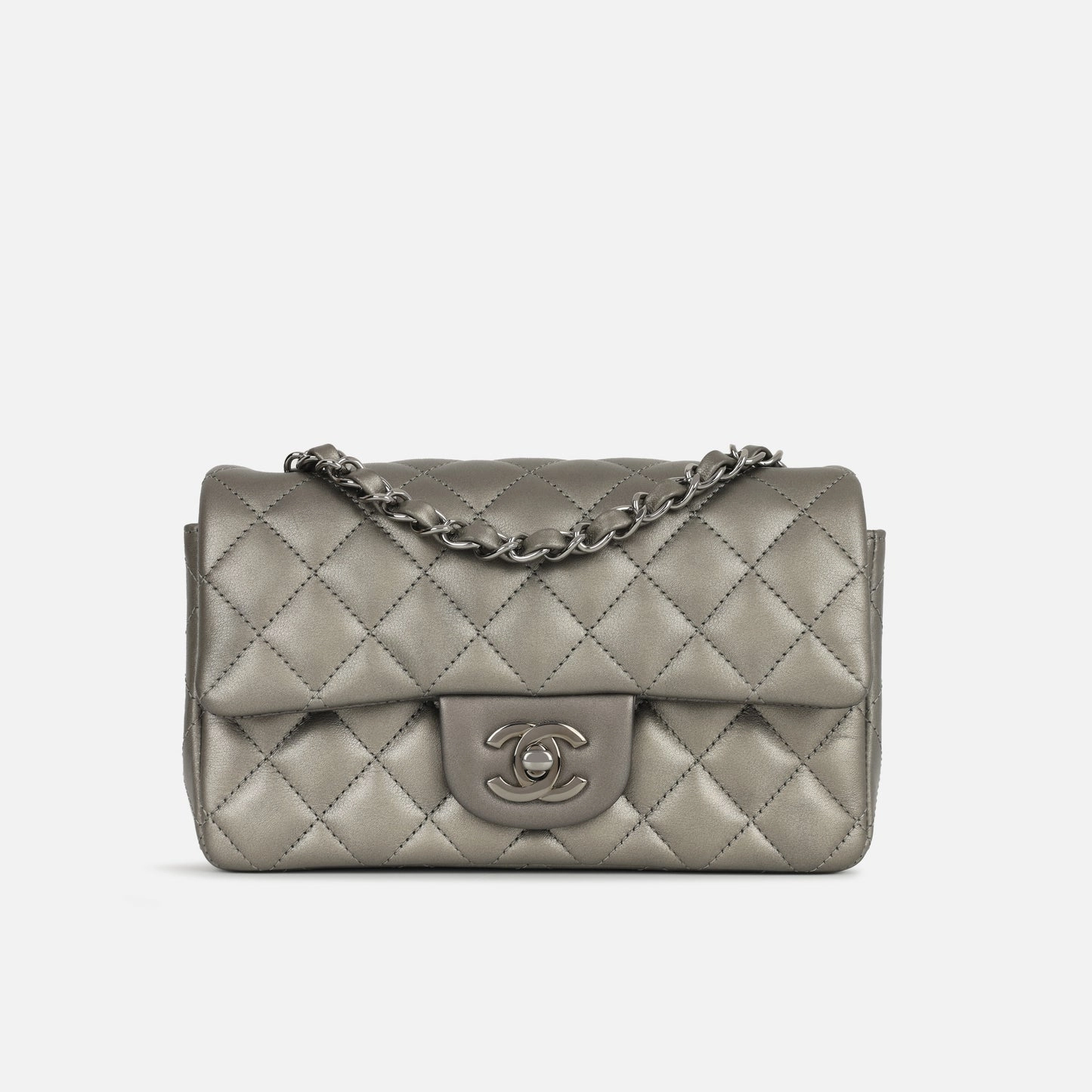 Chanel - Mini Rectangular - Silver Metallic Lambskin BSHW - Pre-Loved