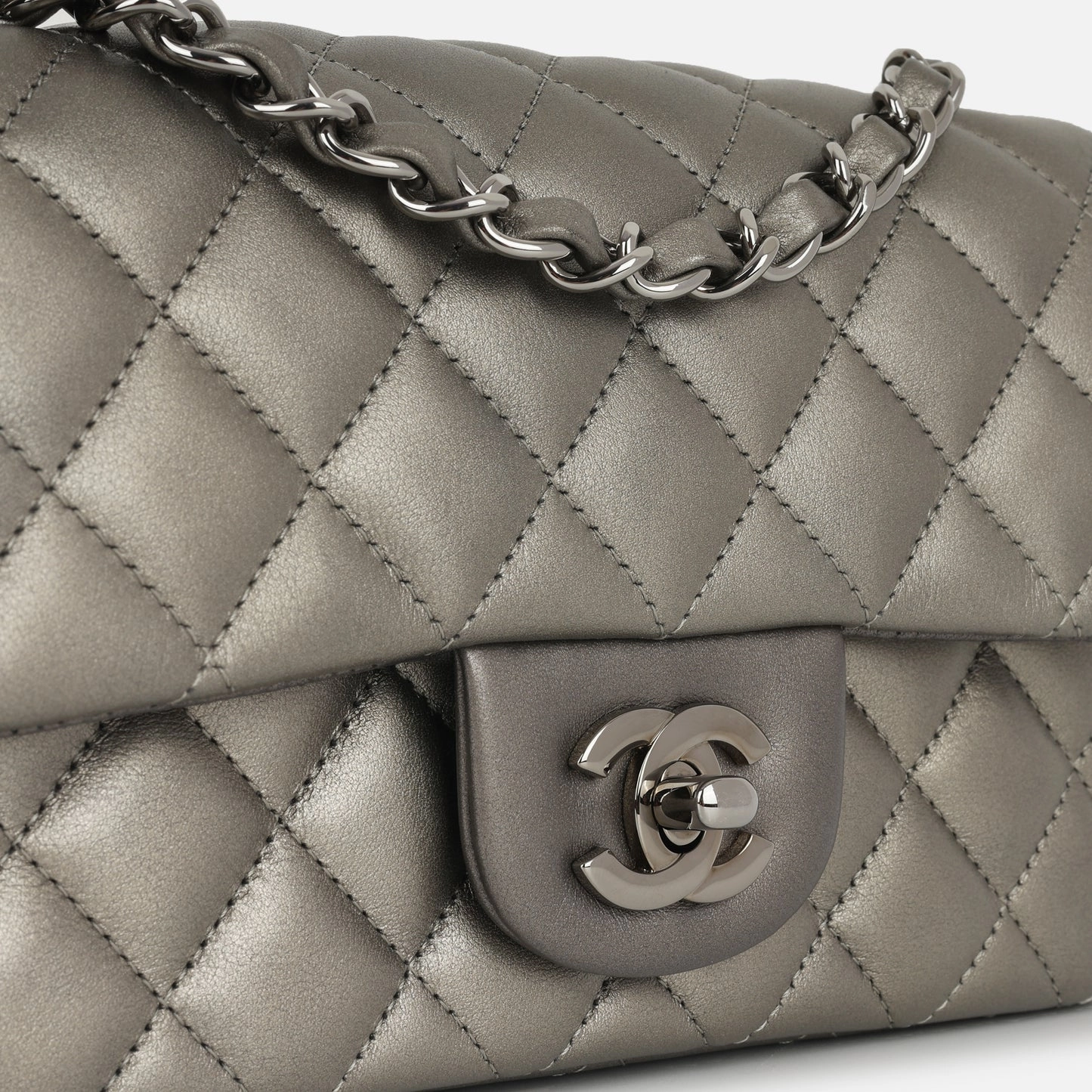 Chanel - Mini Rectangular - Silver Metallic Lambskin BSHW - Pre-Loved