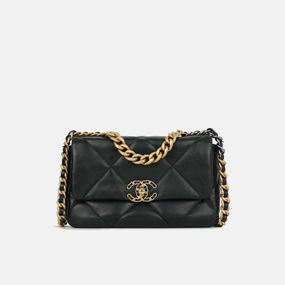 Chanel - Small 19 Flap Bag - Black Lambskin MHW - Pre-Loved - 2022