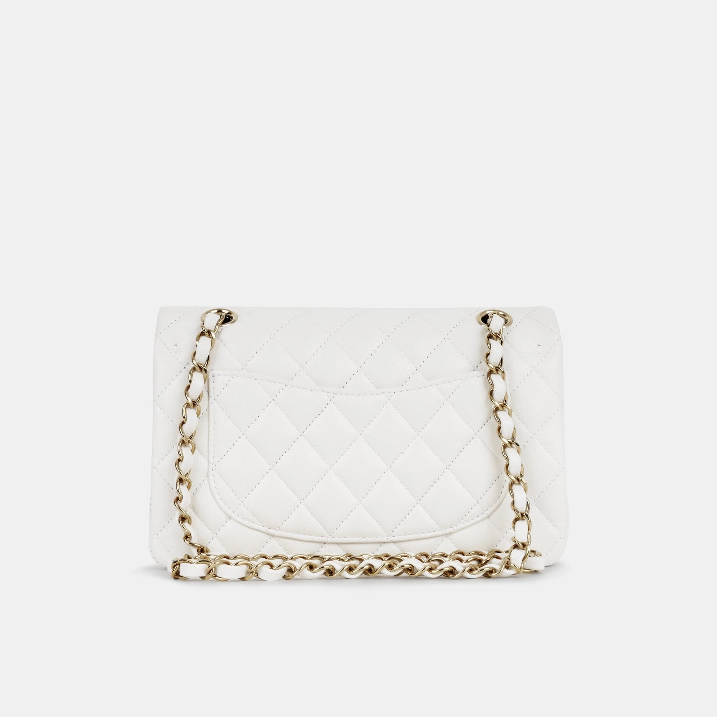 Chanel - Small Classic Flap Bag - White Caviar CGHW - Plaque Series - Pre-Loved