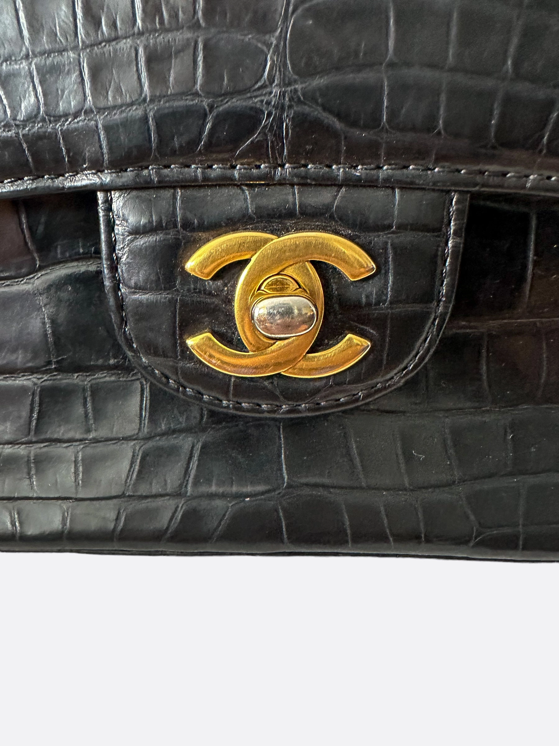 Chanel Black Aligator Medium Double Flap Bag
