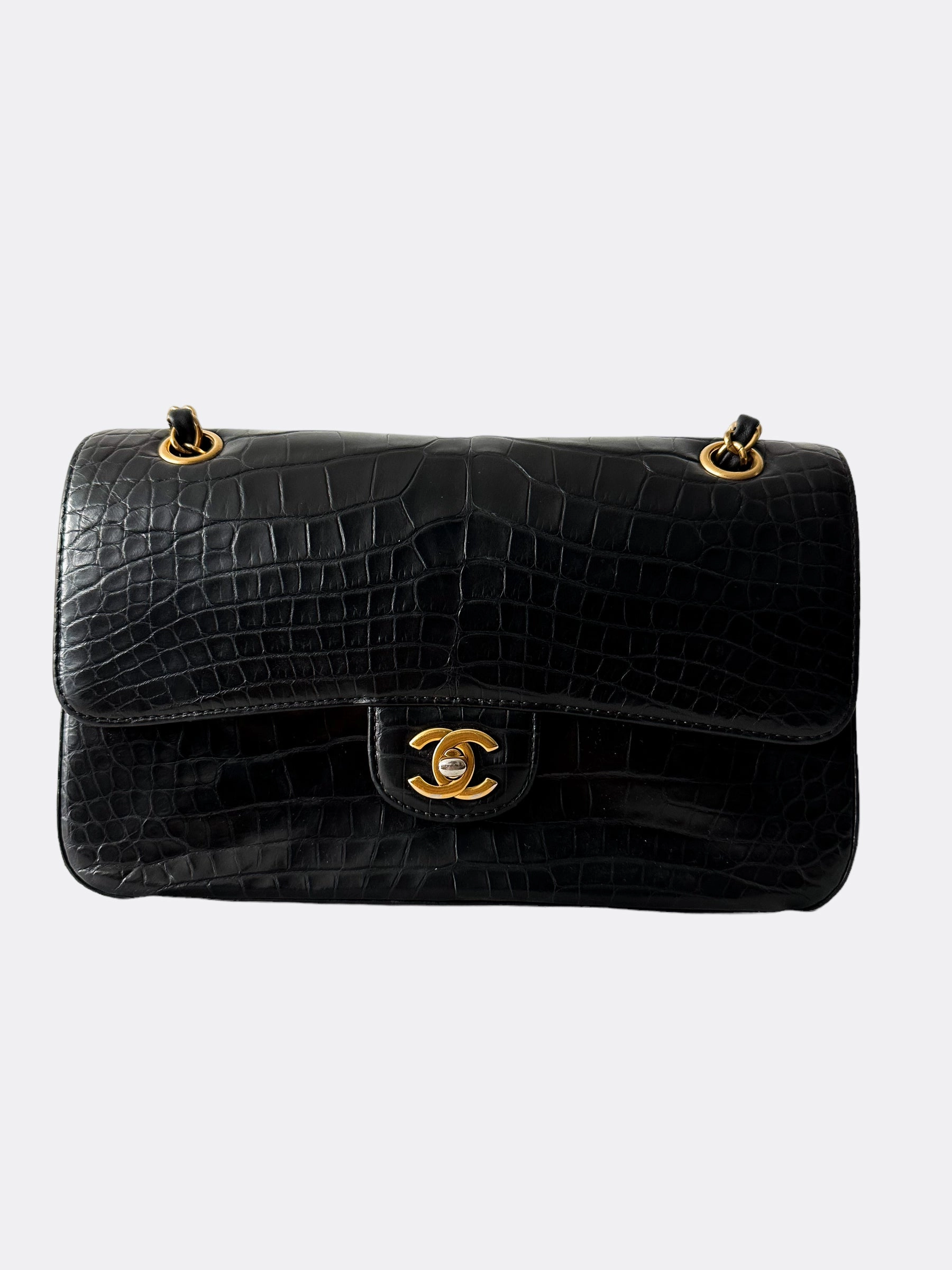 Chanel Black Aligator Medium Double Flap Bag