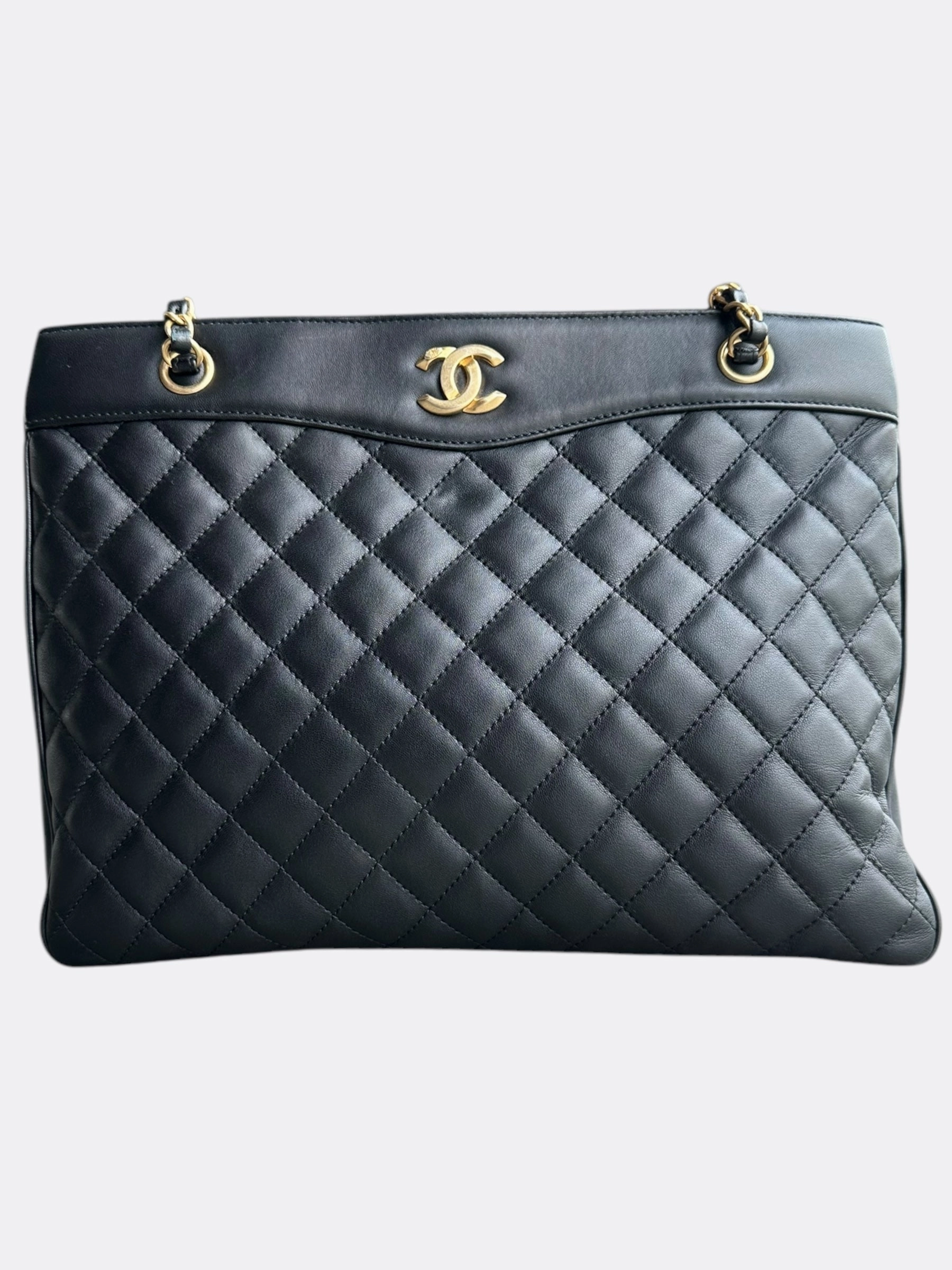 Chanel Black Lambskin Quilted Shopper Tote