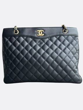 Chanel Black Lambskin Quilted Shopper Tote
